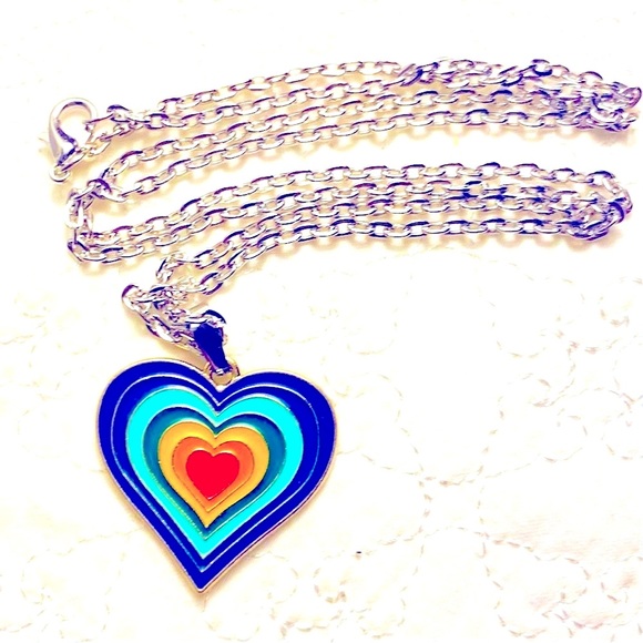 Pride Rainbow Colored Valentine Heart Necklace with Lobster Clasp - Picture 3 of 3